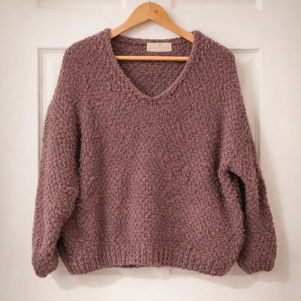 Altar'd State Mauve Popcorn Knit V-Neck Oversized Sweater‎ Slouchy Oversized